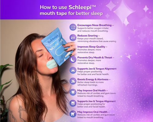 Schleepi™ mouth tape on a woman in Chapel Hill, QLD 4069, Australia, supporting nose breathing and reducing snoring.