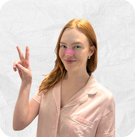 Woman Using Nose Strip Showing Victory Sign